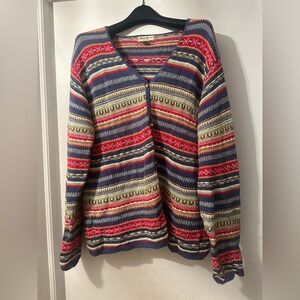 Eddie Bauer Cardigan Tall L Fair Isle Knit Linen Cotton Button Closure Classic